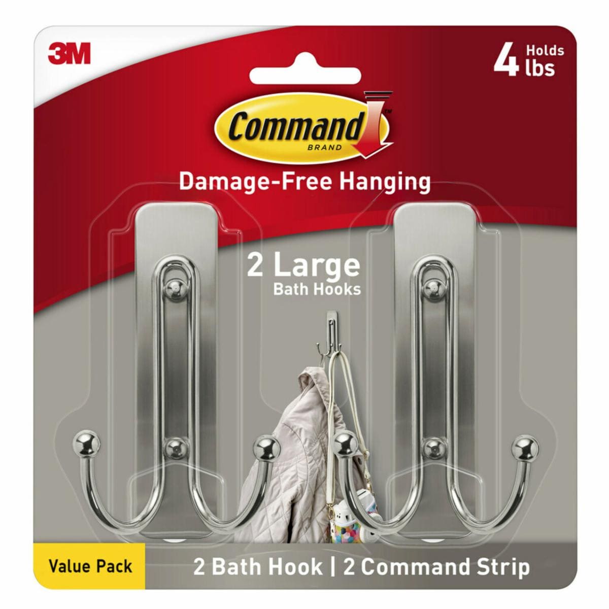 Command Large Brushed Nickel Double Hook 17036BN-2ES