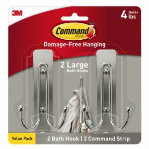 Command Large Brushed Nickel Double Hook 17036BN-2ES, 2 Hooks, 2 Strips image Command Large Brushed Nickel Double Hook 17036BN-2ES, 2 Hooks, 2 Stripsimage