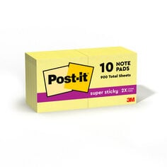 Post-it Mini Super Sticky Notes, Canary Yellow, 10 Pads per Pack