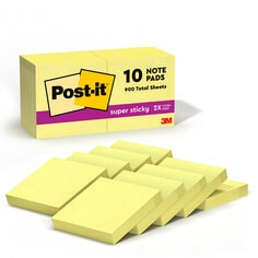 Post-it Mini Super Sticky Notes, Canary Yellow, 10 Pads per Pack