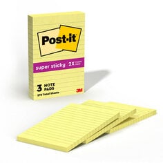 Post-it Super Sticky Notes, 4 inch by 6 inch, Canary Yellow, Lined, 3 Pads per Pack