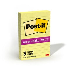 Post-it Super Sticky Notes, 4 inch by 6 inch, Canary Yellow, Lined, 3 Pads per Pack