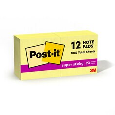 Post-it Super Sticky Notes, 3 inch by 3 inch, Canary Yellow, 12 Pads per Pack