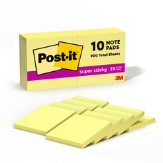 Post-it Super Sticky Notes, 3 inch by 3 inch, Canary Yellow, 10 Pads perPack