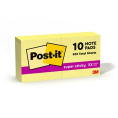 Post-it Super Sticky Notes, 3 inch by 3 inch, Canary Yellow, 10 Pads perPack