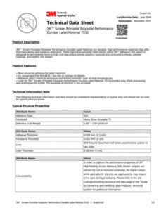 3M™ Screen Printable Polyester Performance Durable Label Material 7033