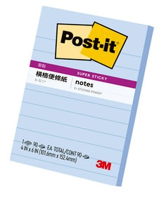 Post-it 狠黏橫格便條紙系列, 提供各種尺寸及顏色選擇，幫助書寫更工整
