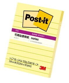 Post-it® 利貼® 狠黏™ 643S 橫格便條紙, 黃色