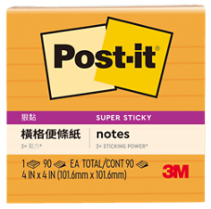 Post-it® 利貼® 狠黏™ 640S-4 橫格便條紙, 橘色