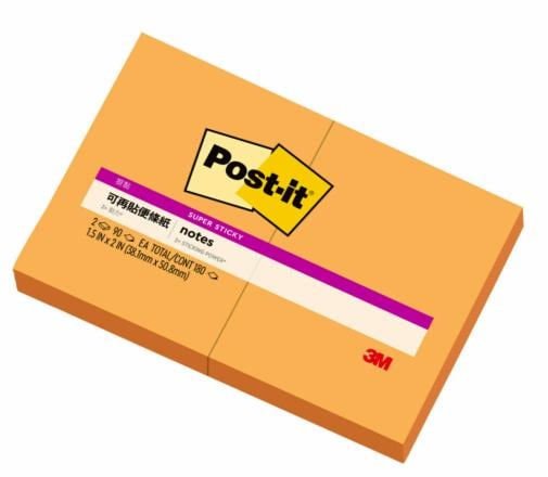 Post-it® 利貼® 狠黏™ 621S-2C4, 1.5x2吋便條紙, 橘色