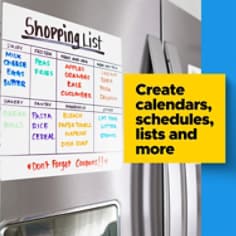 Create calendars, schedules lists and more.  Image shows a person writing lists on easy erase whiteboard.
