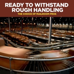 Durable adhesive helps seal and protect.  Idea for employees, small boxes and cushion wrap.  A delivery person is handing off taped boxes. 