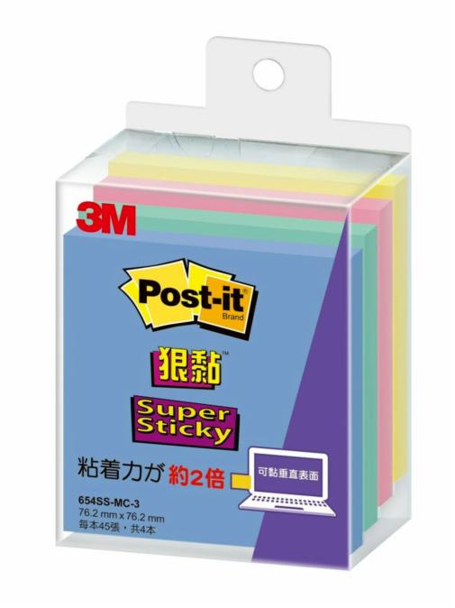Post-it® 利貼® 狠黏™ 654SS-MC-3 便條紙, 76.2x76.2mm
