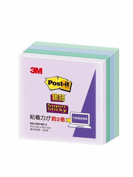 Post-it® 利貼® 狠黏™ 654-4SS-MC-2 便條紙, 76.2x76.2mm