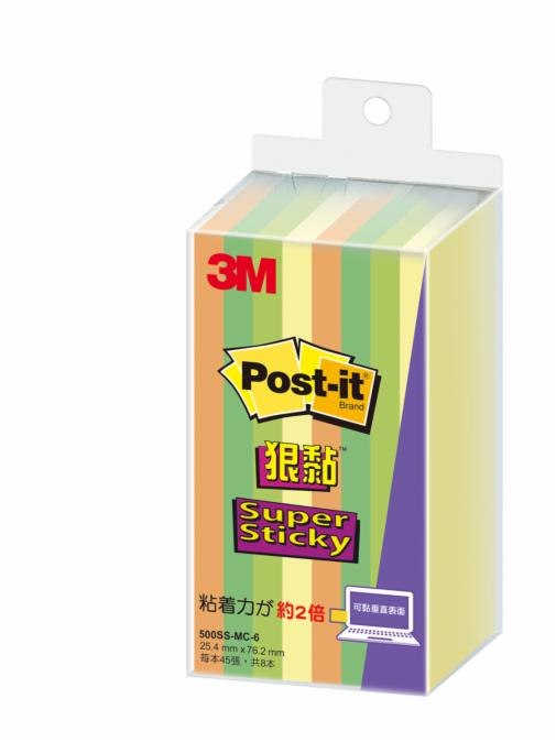 Post-it® 利貼® 狠黏™ 500SS-MC-6 便條紙, 76.2x25.4mm