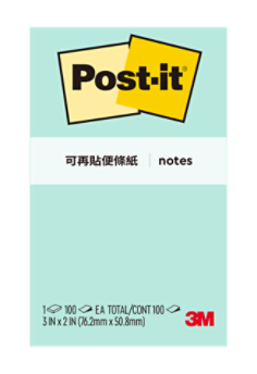 Post-it® 利貼® 656-4A 可再貼便條紙, 3x2吋, 薄荷綠