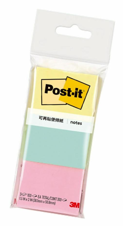 Post-it® 利貼® 653-3C 可再貼便條紙, 1.5x2吋