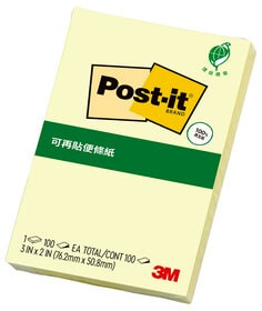 Post-it® 利貼®  656RP-1 可再貼綠材質環保便條紙, 3x2吋