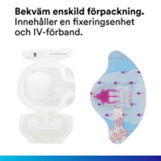 Praktiskt enstaka paket. Innehåller en fixeringsanordning och ett IV-förband.