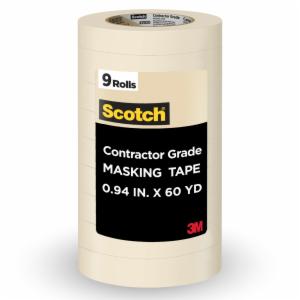 Scotch Contractor Grade Masking Tape 2020-24AP9, 0.94 in x 60.1 yd (24mm x 55m), 9 rolls/pack image Scotch Contractor Grade Masking Tape 2020-24AP9, 0.94 in x 60.1 yd (24mm x 55m), 9 rolls/packimage