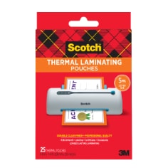 Scotch Thermal lamination pouches in eight point nine by eleven point four inch size letter size 5 millimeter