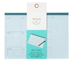 Noted by post it blue weekly calendar sixty blue, preprinted pages per pad one pad per package