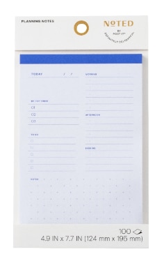 Noted by post it planning notes in four point nine by seven point seven inch size one pad per pack, 100 sheet pad pre printed sheets lined horizontally  blue color