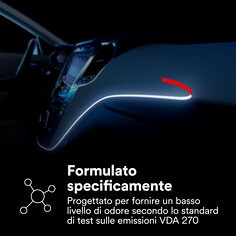 Formulato specificamente
Progettato per fornire un basso livello di odore secondo lo standard di test sulle emissioni VDA 270