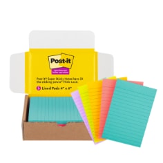 Post-it Super Sticky Notes, 4 inch by 6 inch, Assorted Brights Pack, 5 Pads per Pack, 90 Sheets per Pad