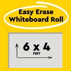 Post-it Easy Erase Whiteboard Roll measures six feet by four feet. 