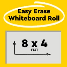 Post-it Easy Erase Whiteboard Roll measures eight feet by four feet. 