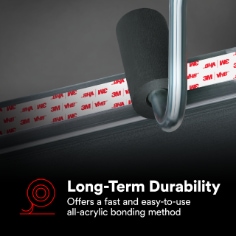 3M™ VHB™ Tape RP+040GP is a double-sided tape comprised of a multi-purpose acrylic adhesive with a conformable, foam core that delivers a total thickness of 16 mil (0.4 mm) when applied and requires no fixturing or curing time. Engineered to be strong, it can replace rivets, welds, and screws while providing faster production by eliminating the need for drilling, welding, grinding, and project cleanup. Offering seamless joining and minimal surface preparation, this easy-to-use bonding method keeps surfaces smooth and aesthetically pleasing resulting in a professional application on thin, lightweight, and dissimilar materials. The advanced closed-cell acrylic technology provides secure bonding that protects against water and seals tightly for long-term durability, performing in short-term use (up to four hours) at a temperature up to 450 °F (230 °C) or long-term use withstanding up to 250 °F (121 °C). This tape provides an excellent balance of strength, viscoelasticity, conformability.