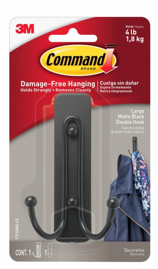 Command™ Double Hook 17036MB-ES, Matte Black, Larg