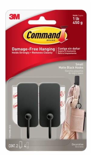 Command Small Matte Black Hooks 17033MB-2ES, 2 hooks, 4 strips image Command Small Matte Black Hooks 17033MB-2ES, 2 hooks, 4 stripsimage