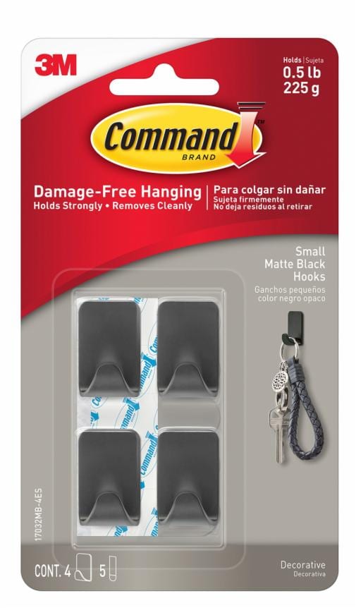Command™ Hooks 17032MB-4ES, Matte Black, Small