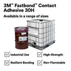 3M™ Fastbond™ Contact Adhesive 30H is a low-odor, water-based adhesive designed to deliver a high-strength, high-coverage bond with a bonding range of 4 hours. Post-formable and high-temperature-resistant, this adhesive is non-flammable in the wet state. 3M™ Fastbond™ Contact Adhesive 30H is proven to bond combinations of most foamed plastics, plastic laminate, wood, plywood, wood veneer, and canvas.