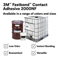 3M™ Fastbond™ Contact Adhesive 2000NF is a high-solid adhesive that can provide immediate handling strength when used with 3M™ Fastbond™ Spray Activator 1. This low-odor adhesive is designed for maximum versatility, effectively bonding most flexible and rigid foams, plastic laminate, wood, plywood, particle board, fabrics, fiber, aluminum, galvanized steel, and many plastics — all without heat. Available in blue, light orange, or neutral color, 3M™ Fastbond™ Contact Adhesive 2000NF is a one-product solution for many bonding needs.