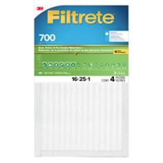 A 4 pack of Filtrete Dust Pollen Filters MPR 700 701-4PK-DC, 16 in x 25 in x 1 in