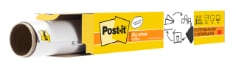 The image presents the Post-it® Super Sticky Dry Erase Surface, a versatile and portable whiteboard alternative. The product is shown as a bright white, glossy film that adheres smoothly to a wall or other flat surface, with dimensions clearly marked as 2 feet by 3 feet (60.9 cm by 91.4 cm), making it an ideal size for personal or small group use.