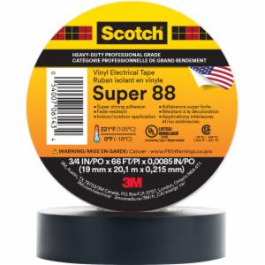 Scotch Vinyl Electrical Tape Super 88, 3/4 in x 66 ft, Black, 10 rolls/carton, 100 rolls/Caseimage