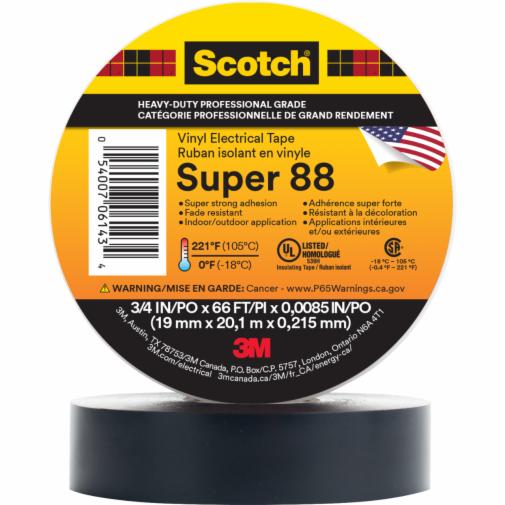 A roll of Scotch Vinyl Electrical Tape Super 88, 3/4 in x 66 ft, Black