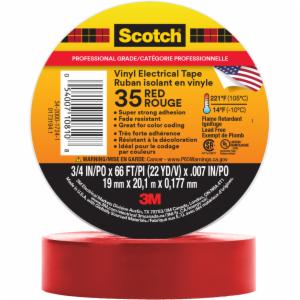 Scotch Vinyl Color Coding Electrical Tape 35, 3/4 in x 66 ft, Red, 10 rolls/carton, 100 rolls/Caseimage