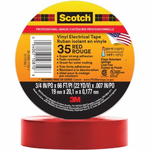 A roll of Scotch Vinyl Color Coding Electrical Tape 35, 3/4 in x 66 ft, Red