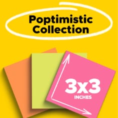 Poptmistic collection.  Photo of three 3x3 Post-it Notes in pink, yellow and orange.