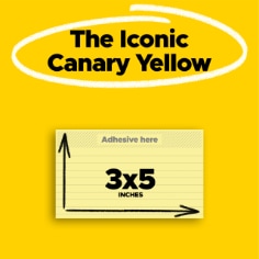 The Iconic Canary Yellow.  Photo of 3x5 lined Post-it Notes in yellow.