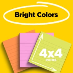 Bright Colors.  Photo of three 4x4 Post-it Notes in orange, pink and green.