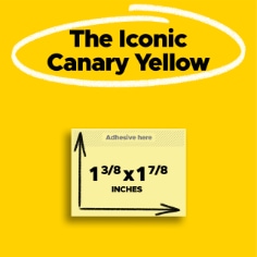 The Iconic Canary Yellow.  Photo of a 1 3/8 x 1 7/8 Post-it Note in canary yellow.