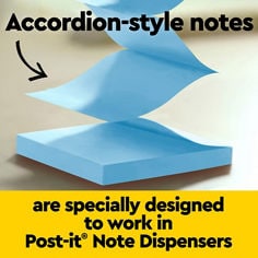 Accordion-style notes are specifically designed to work in Post-it Note Dispensers. Image of a pad of Post-it Pop-Up Notes in blue color.