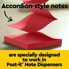 Accordion-style notes are specifically designed to work in Post-it Note Dispensers. Image of a pad of Post-it Pop-Up Notes in red color.