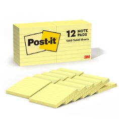 Post-it Notes, 3 in. x 3 in., Canary Yellow, Lined, 12 Pads/Pack